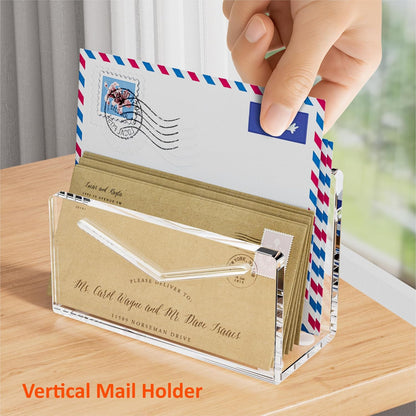 FUCDTEFC Desk Mail Organizer, 2 Section Clear Acrylic File Holder Letter Organizer, Vertical Lightweight Modern Envelope Holder Desk Accessories & Workspace Organizers for Office, Home, School