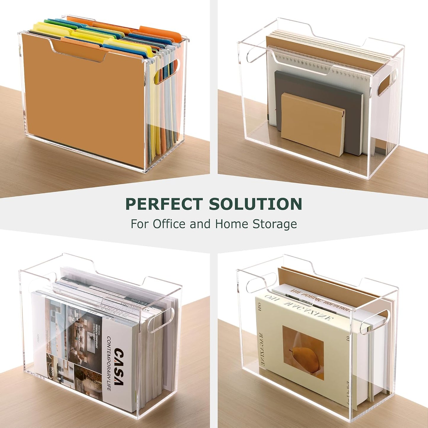 DINGHUO Hanging File Organizer, Acrylic File Holder with Handles, No Assembly Required, Clear File Crate Storage Box for Desk Office, Fits Standard Letter Size 8.5"x11" Folders