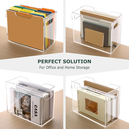 DINGHUO Hanging File Organizer, Acrylic File Holder with Handles, No Assembly Required, Clear File Crate Storage Box for Desk Office, Fits Standard Letter Size 8.5"x11" Folders