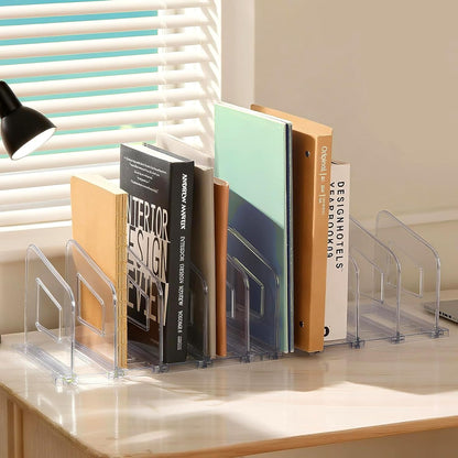 LALOBLUE File Organizer, Acrylic File Folder Organizer File Sorter, Plastic Vertical Book Dividers for Magazine Mail Letter Paper, Desktop Organizers for Office, Classroom & Home(4 Sections, 2 Pack)