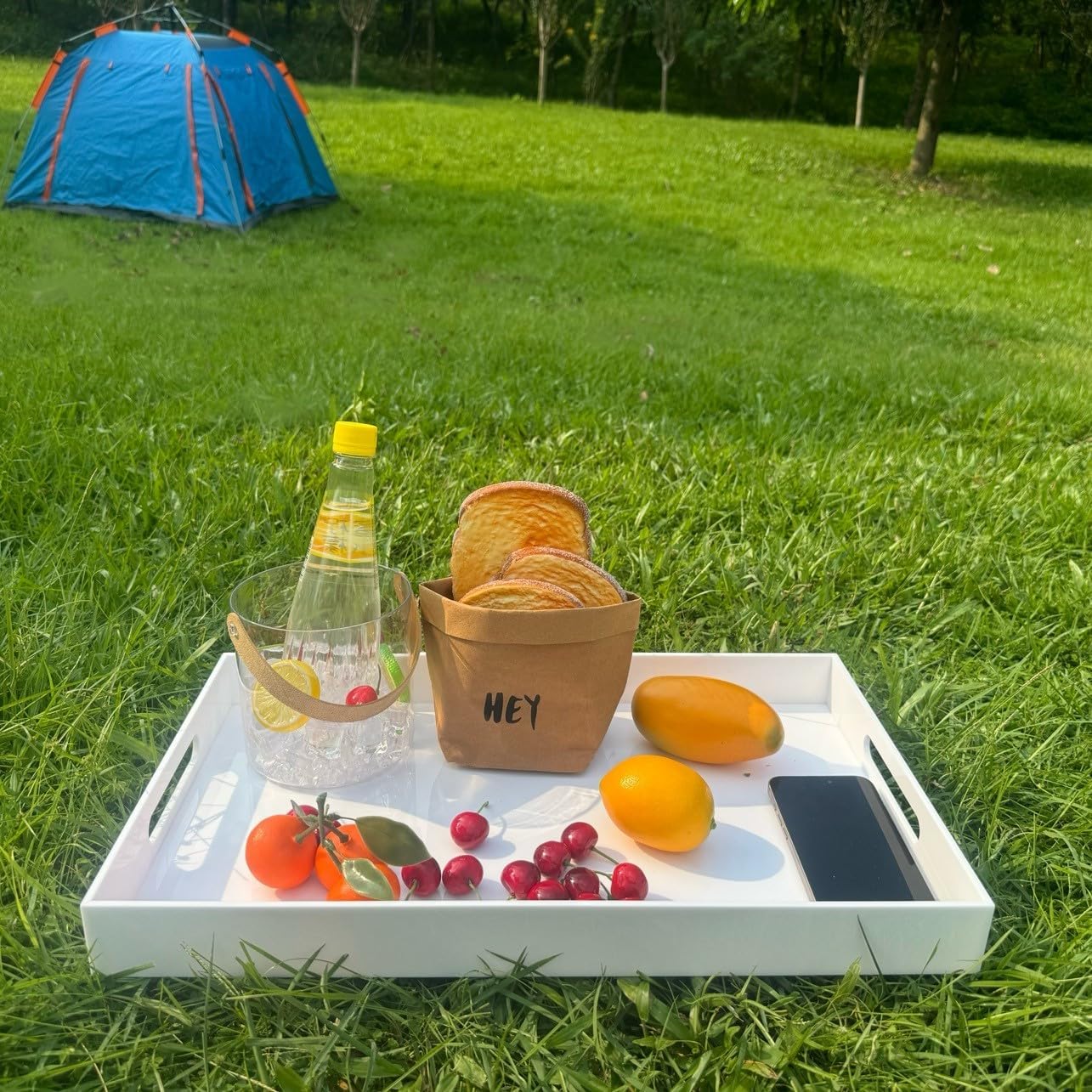 KEVLANG Clear Sturdy Acrylic Serving Tray with Handles-12x16Inch-Serving Coffee,Appetizer,Breakfast,Butler-Kitchen Countertop -Makeup Drawer Organizer-Vanity Table -Ottoman