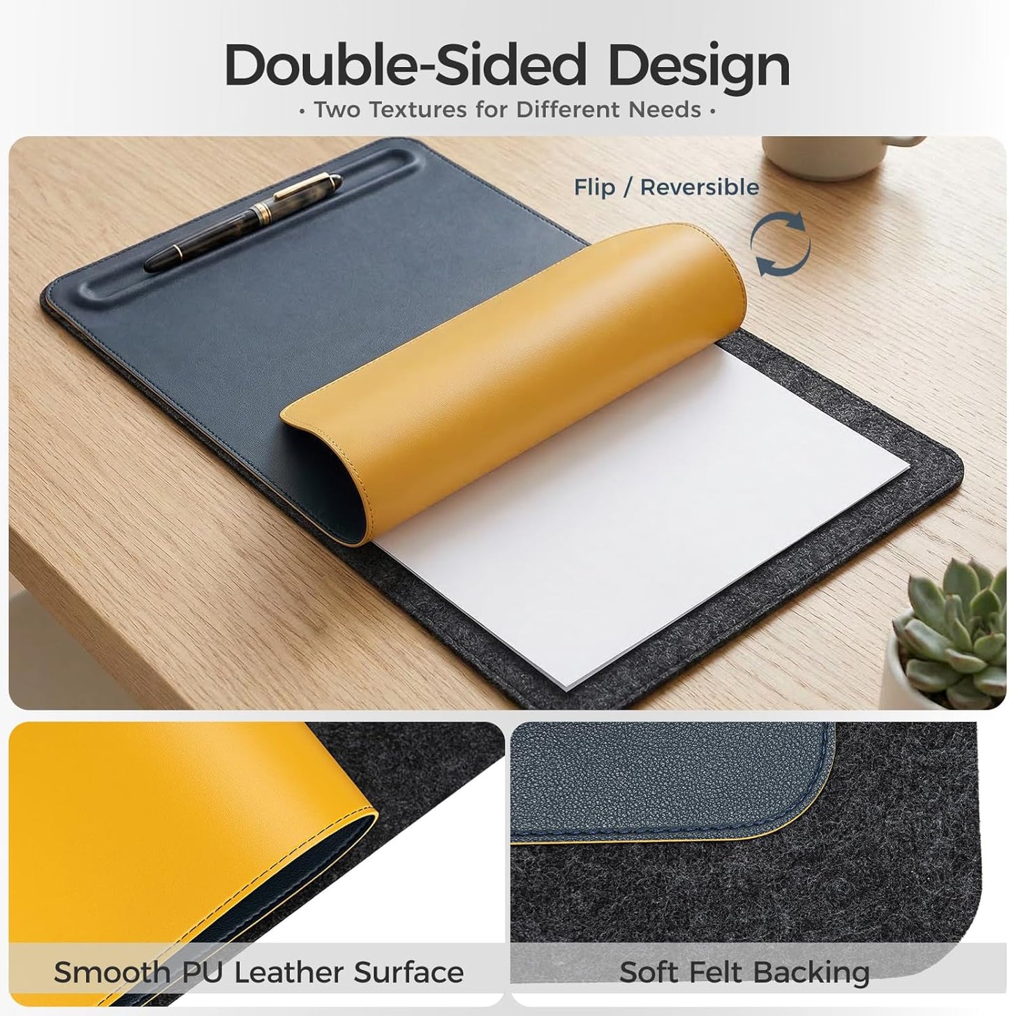 Desk Mat – Double-Sided Vegan Leather & Felt | Built-In Magnetic Cable Organizer & File Storage | Premium Workspace Pad for Office, Gaming & Creative Professionals-（Green）