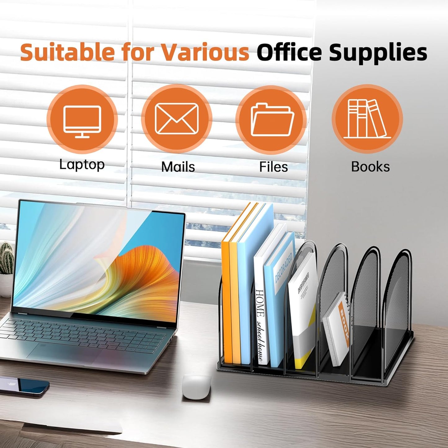 SUPEASY 5-Section File Organizer for Desk, Mesh Desk Organizer, Vertical File Folder Holder, File Floder Organizer for Office Home School Classroom, Black