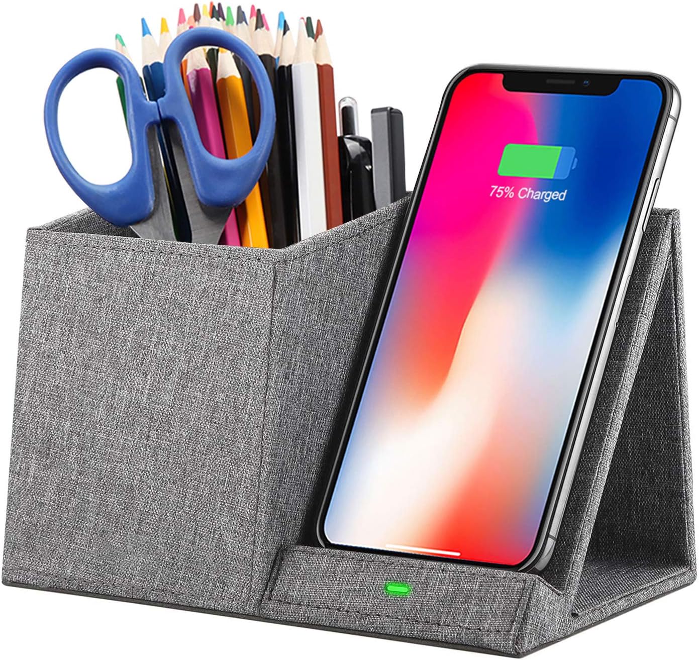 COSOOS Fast Wireless Charger with Desk Organizer, Desk Phone Charger Compatible with 15/15 Pro/15 Pro Max/14/13/12/11/XS/8 Plus, Galaxy S21/S20+/S10/Note 10/Note 9/(No AC Adapter)