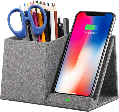 COSOOS Fast Wireless Charger with Desk Organizer, Desk Phone Charger Compatible with 15/15 Pro/15 Pro Max/14/13/12/11/XS/8 Plus, Galaxy S21/S20+/S10/Note 10/Note 9/(No AC Adapter)