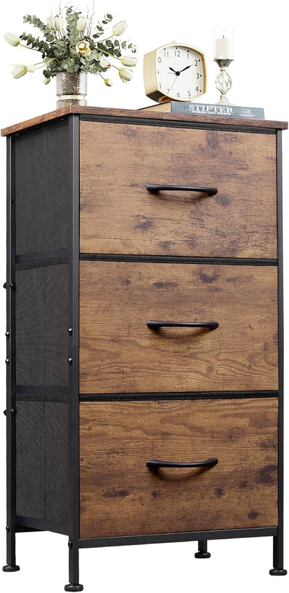 WLIVE Dresser with 3 Drawers, Fabric Nightstand, Cabinet with Wheels, Organizer Storage Dresser for Bedroom, Office, Entryway, Closets, Sturdy Steel Frame, Wood Top, Easy Pull Handle, White