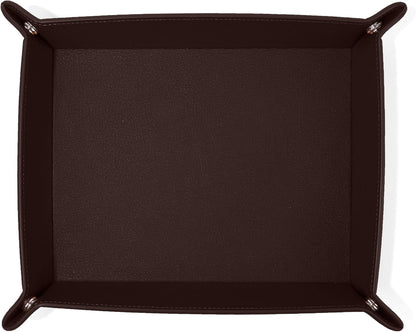 Leatherology Black Onyx Rectangle Valet Tray – Travel-Friendly Catchall Organizer with Snap Corners, Stitched Edge Detail & Gift Box – Desk Tray for Keys, Wallet, Watch & Accessories