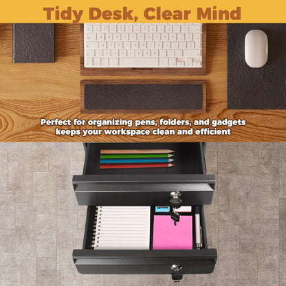 POPMOON 14 in Deep Under Desk Drawer,Pull Out Storage Organizer with Lock and Keys,Adjustable Height, Metal Storage Drawer with Slide Extension Mounted Under Flat Wooden Table or Workbench