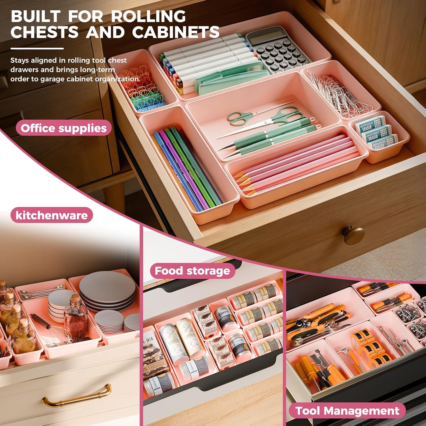 10 PCS Tool Box Drawer Organizers, Large & Medium Tool Trays for Tool Box Organization, Tool Organizers and Storage for Garage and Rolling Tool Chest
