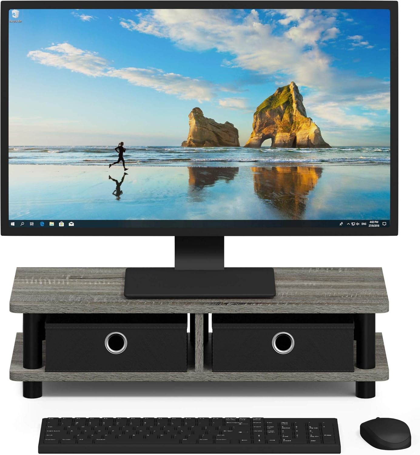 Furinno Turn-N-Tube Corner Monitor Riser Stand with Stainless Steel Tubes, Americano