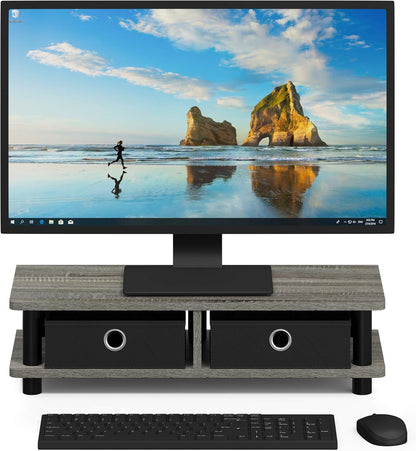 Furinno Turn-N-Tube Corner Monitor Riser Stand with Stainless Steel Tubes, Americano