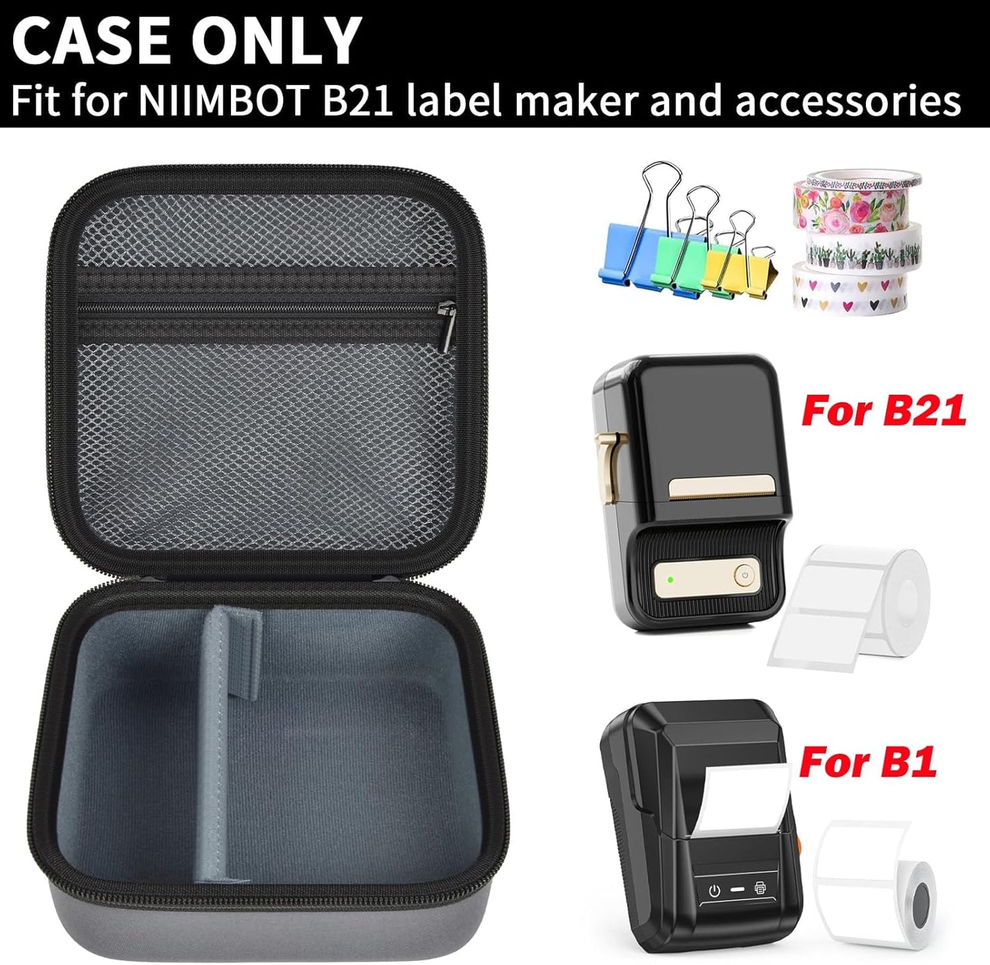 ALKOO Case Compatible with NIIMBOT B21 / B1 Label Maker Wireless Thermal Label Printer, Holder for Inkless Label Maker & Labeling Tapes Refills, with Mesh Pocket for Cable Accessories (Purple)