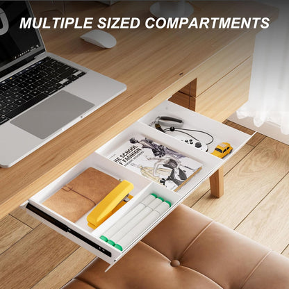 Under Desk Mounted Sliding Drawer with 60 Degree Tilt Panel to Pull Out, 15'' Long & 9'' deep Large Storage Organizer for Sit Stand Workstation