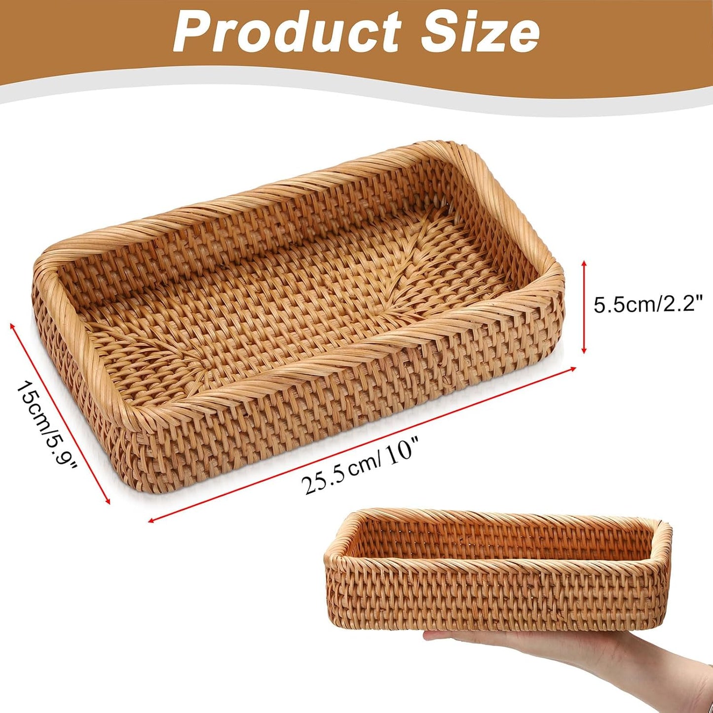 Hipiwe Key Basket Tray for Entryway Table Rattan Serving Tray Handwoven Wicker Baskets Vanity Trays Square Decorative Fruit Trays for Kitchen Counter Bedside Living Room Bathroom, 8.1"
