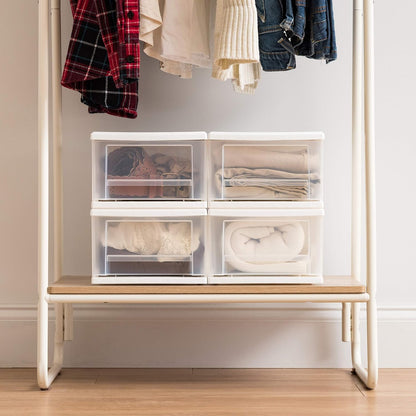 IRIS USA 47 Qt. Extra-Large Stackable Storage Drawer Plastic Drawer Organizer with Clear Doors, for Pantry Bedroom Closet Kitchen Under-Sink Home and Office De-Clutter Shoes and Crafts, White, 2-Pack
