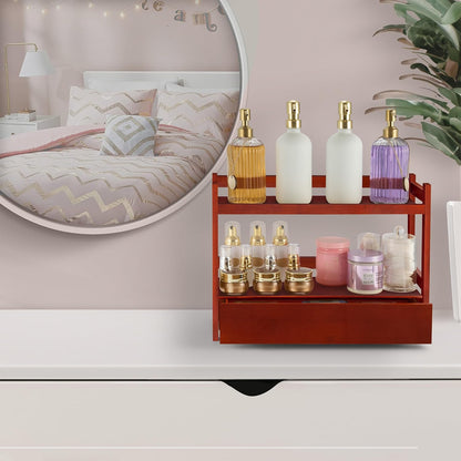 Sorbus Bamboo Bathroom Counter Organizer – 2-Tier Shelf with Hidden Drawer for Vanity, Matcha Station, Bathroom Sink Organizer Countertop, Kitchen & Office Storage (13″ L x 6.5″ W x 12.6″ H)