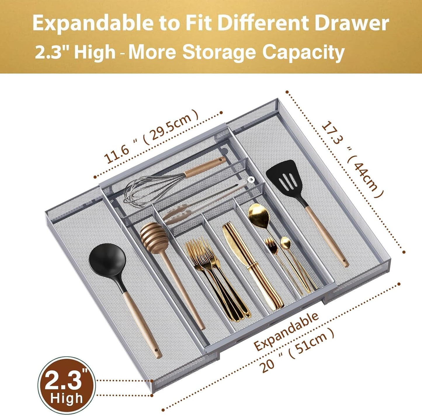Sedegn Silverware Organizer Metal Mesh, Small Drawer Organizer, Utensil Cutlery Tray for kitchen drawers, Flatware Organizer with 5 Compartment, Black(9.3"*12.6")