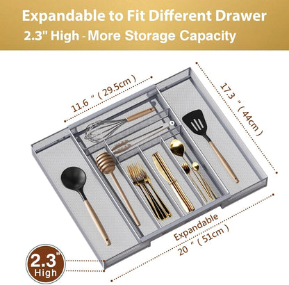 Sedegn Silverware Organizer Metal Mesh, Small Drawer Organizer, Utensil Cutlery Tray for kitchen drawers, Flatware Organizer with 5 Compartment, Black(9.3"*12.6")