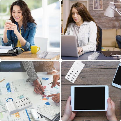 USB Charging Station with 6 USB-A and 4 USB-C Ports, 50W 10A USB Charger Block for Smart Phone, Tablet, Laptop, Multiple Devices - USB Power Strip with Auto-Detect Technology