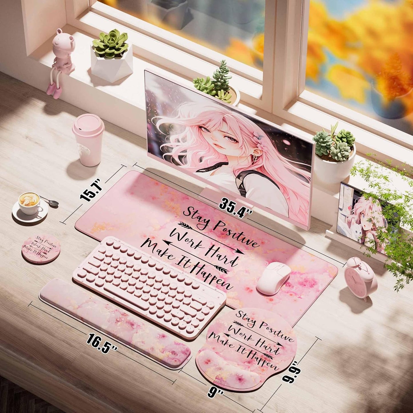 Desk Mat Set + Keyboard and Mouse Pad with Wrist Rest Support,4-in-1 Large Mousepad Computer Mats for Desktop Home & Office-Purple Butterflies