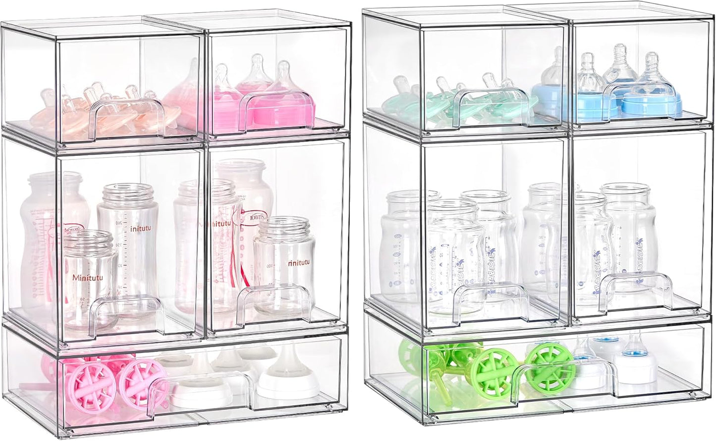 Vtopmart Stackable Storage Drawers Set of 4, Clear Plastic Organizer Bins for Bathroom Supplies,Ideal for Cabinet,Pantry,Laundry Room Organization