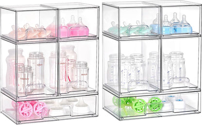 Vtopmart Stackable Storage Drawers Set of 4, Clear Plastic Organizer Bins for Bathroom Supplies,Ideal for Cabinet,Pantry,Laundry Room Organization