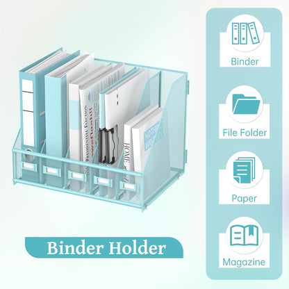 SUPEASY Desk Organizers Metal Desk Magazine File Holder with 5 Vertical Compartments Rack File Organizer for Office Desktop, Classroom, Home Workspace, Black