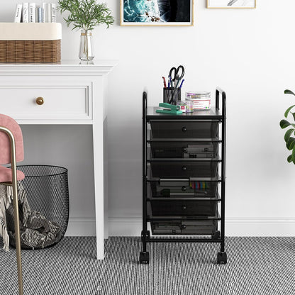 4-Tier Utility Cart with 4 Drawers, Rolling Utility Cart with 2 Lockable Caster Wheels, Multipurpose Mobile Rolling Drawer Cart for Office Bathroom Kitchen, Ivory White