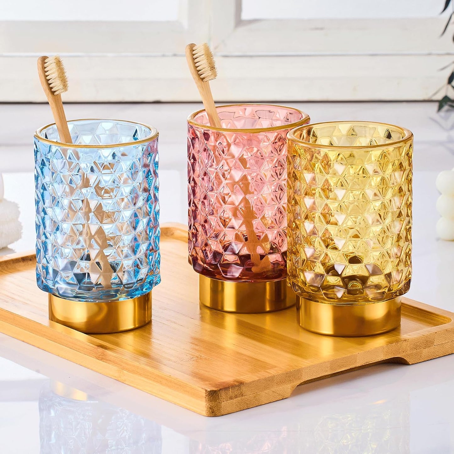 Makeup Brush Holder Organizer,Toothbrush Holders,Desk Pen Pencil Holder,Multifunctional Vintage Glass Brush Cup（A46-6-US）