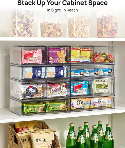 Vtopmart Stackable Storage Drawers Set of 4, Clear Plastic Organizer Bins for Bathroom Supplies,Ideal for Cabinet,Pantry,Laundry Room Organization
