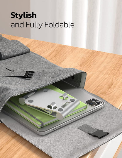 Nulaxy 2 Pack Fully Aluminum Dual Folding Cell Phone Stand, Adjustable Foldable Desktop Phone Holder for Desk Compatible with iPhone 17 16 15 14 13 12 11 Pro Max Xs Xr X 8, All Phones, Black & Silver
