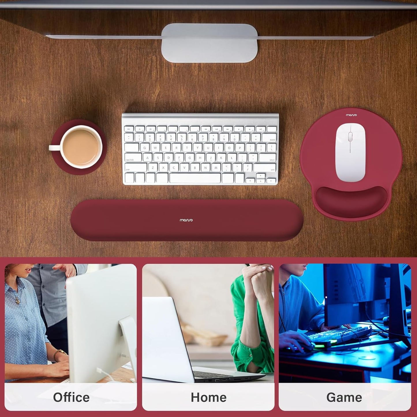 MOSISO Wrist Rest Support for Mouse Pad&Keyboard Set, Circle Curved Ergonomic Mousepad&Coaster Non-Slip Base Home/Office Pain Relief&Easy Typing Pad with Soft Cloth&Silicone Lining, Antique Green