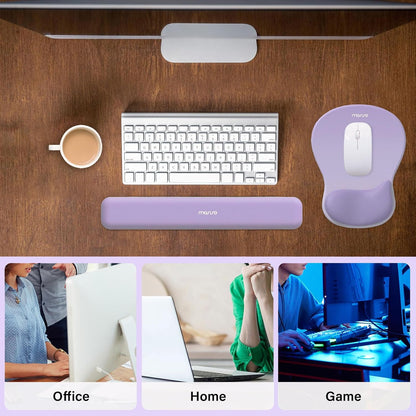 MOSISO Wrist Rest Support for Mouse Pad&Keyboard Set, Ergonomic Mousepad with Concave Curved Memory Foam, Non-Slip Base Pain Relief Comfortable Rectangular Easy Typing Pad for Home/Office, Brown