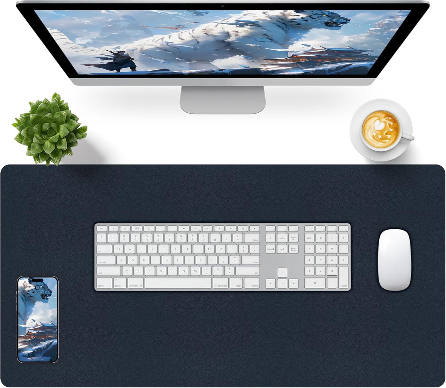 Bloss Leather Desk Pad and Keyboard Wrist Rest, Large Mouse Pad + Keyboard Pad+Mouse Wrist Support, Non-Slip Desk Mat Protector for Office, Home(31.5×15.7 Inches,Beige)