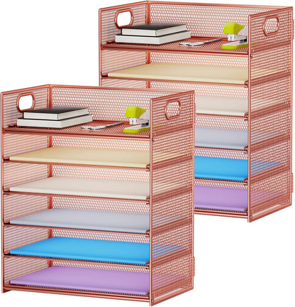 Marbrasse 6 Tier Paper Organizer Letter Tray - Mesh Desk File Organizer with Handle, Paper Sorter Organizer for Letter/A4 Office File Folder Holder - Black