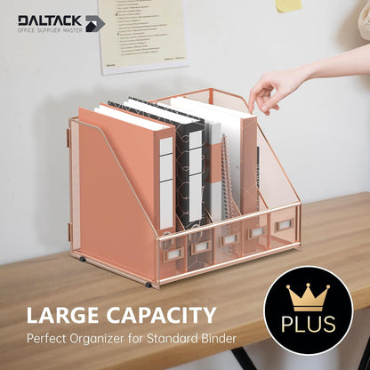 DALTACK 5 Vertical Compartments Magazine File Holder, Binder Organizer, Metal Desk Organizers for Office Home School Classroom Organization, Black