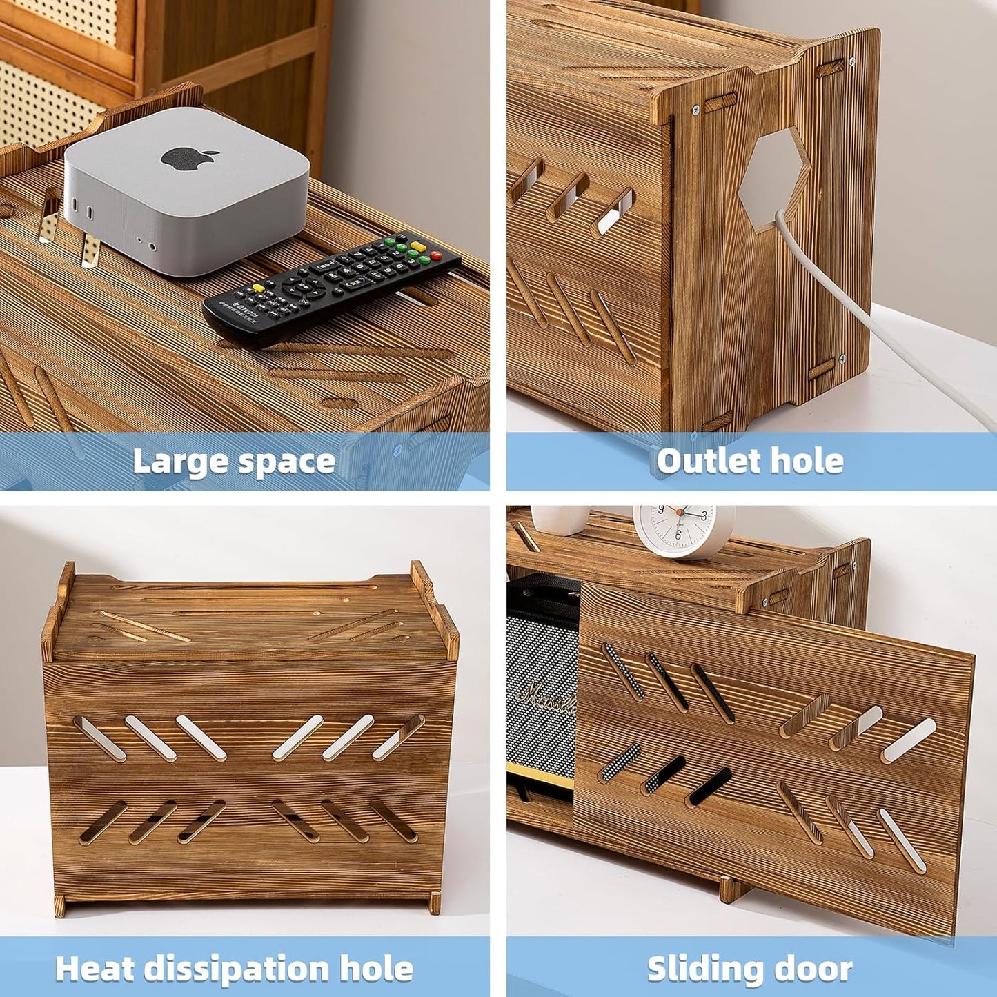 Solid Wood Projector Shelf Router Shelf Projector Stand Router Storage Box Router Cover Organized Modem Cable Power Strip Cable Management Hider Rack by Need Assembly (White)