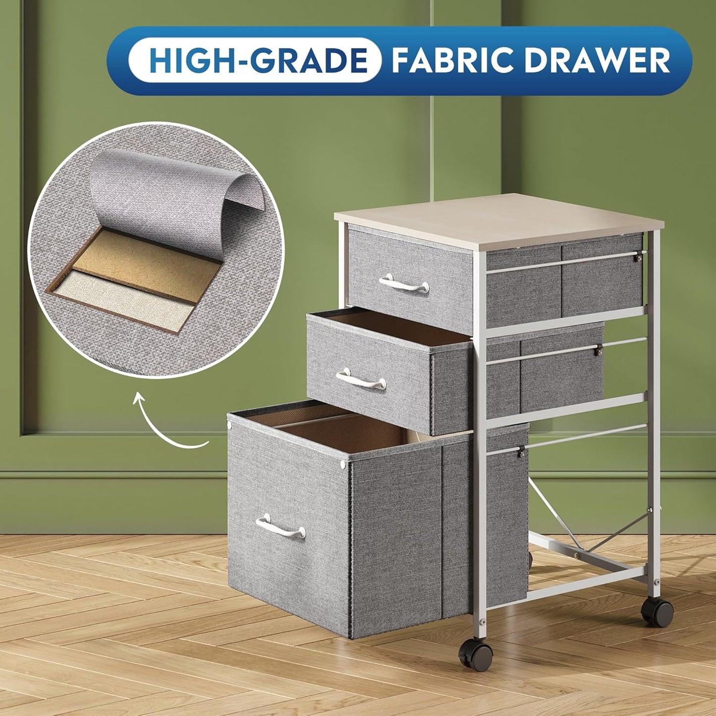 DEVAISE Mobile File Cabinet, Rolling Printer Stand with 3 Drawers, Fabric Vertical Filing Cabinet fits A4 or Letter Size for Home Office, Black