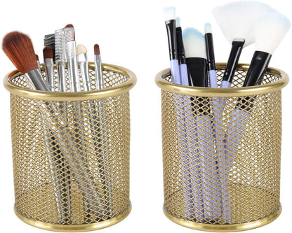 PAG Pencil Holder for Desk, 2 Pack Desktop Pen Cup, Office Supplies Desk Organizers and Accessories Organization, Makeup Brush Holder, Gold