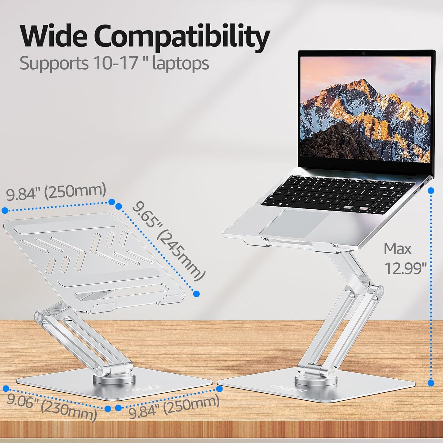 Urmust Adjustable Laptop Stand for Desk Aluminum Computer Stand for Laptop Riser Holder Notebook Stand Compatible with MacBook Air Pro Ultrabook All Laptops 11-17 inch (Black)