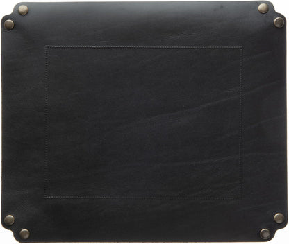 USA Handmade Premium Leather Valet Tray, Folds Flat! Dice Rolling Basket and Organizer with Brass Snaps - Reinforced Base - for Keys, Jewelry, Coin, EDC, Watch Storage Caddy - Black XLarge