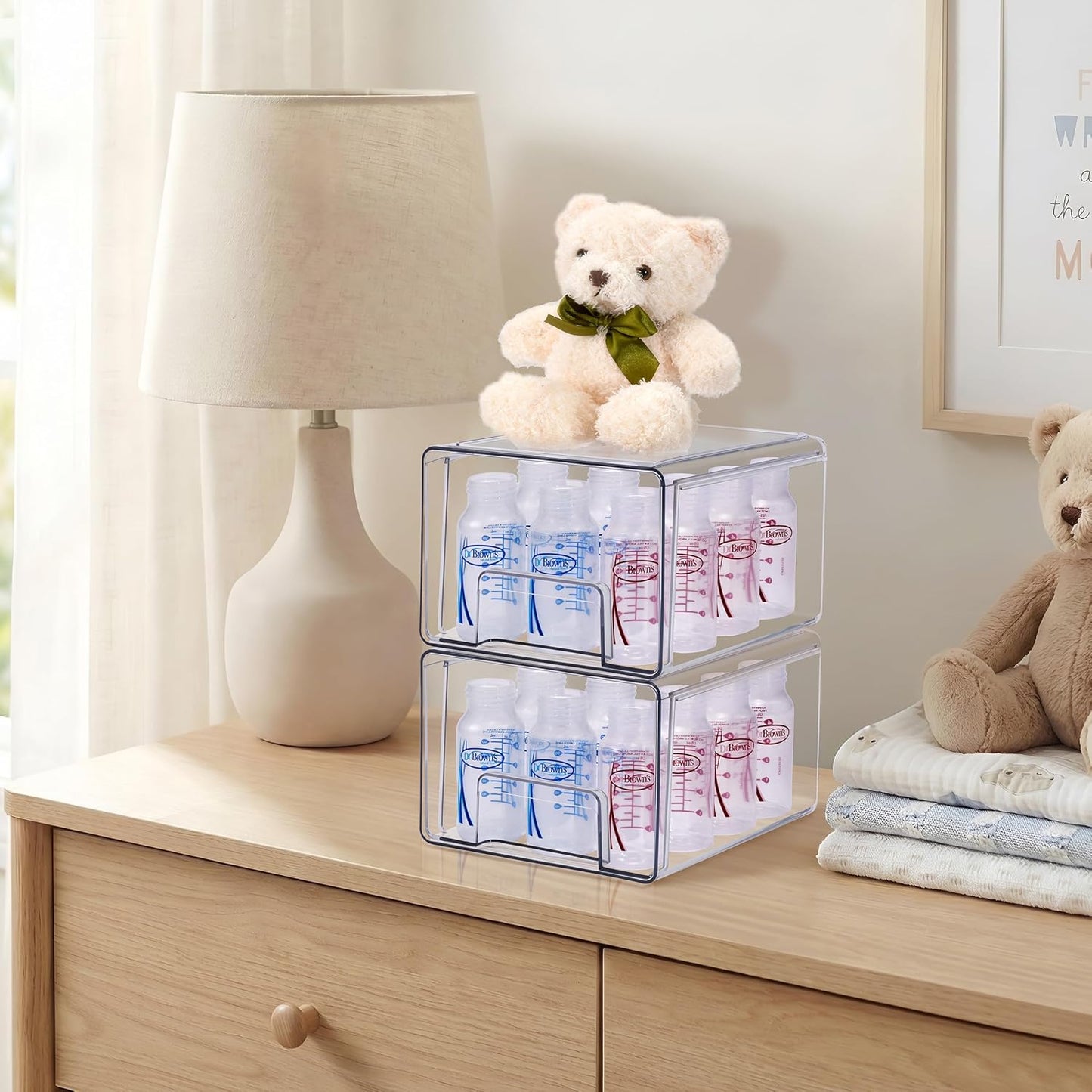Sorbus Medium Clear Stackable Storage Drawers – 2-Pack Plastic Organizer Bins with Handles – Pull-Out Stackable Drawers for Bathroom Closet, Medicine, Cabinet, Pantry Storage, Baby Bottle Organizer
