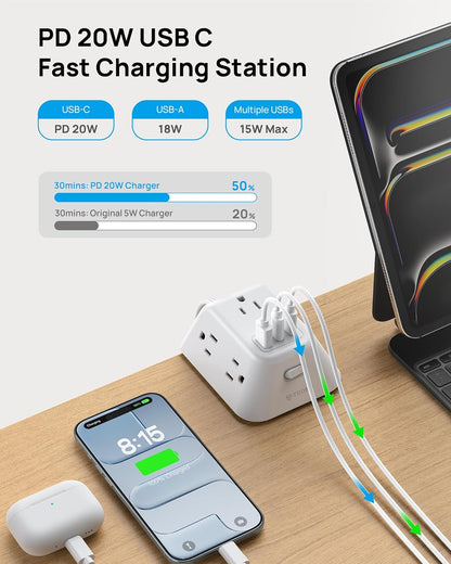 Desk Clamp Power Strip, Surge Protector with 5 AC Outlets and 3 USB Ports, Desk Mount Charging Station, Fit 1.97in Tabletop Edge Thick, 6FT Extension Cord, for Home Office Gaming Accessories, Black