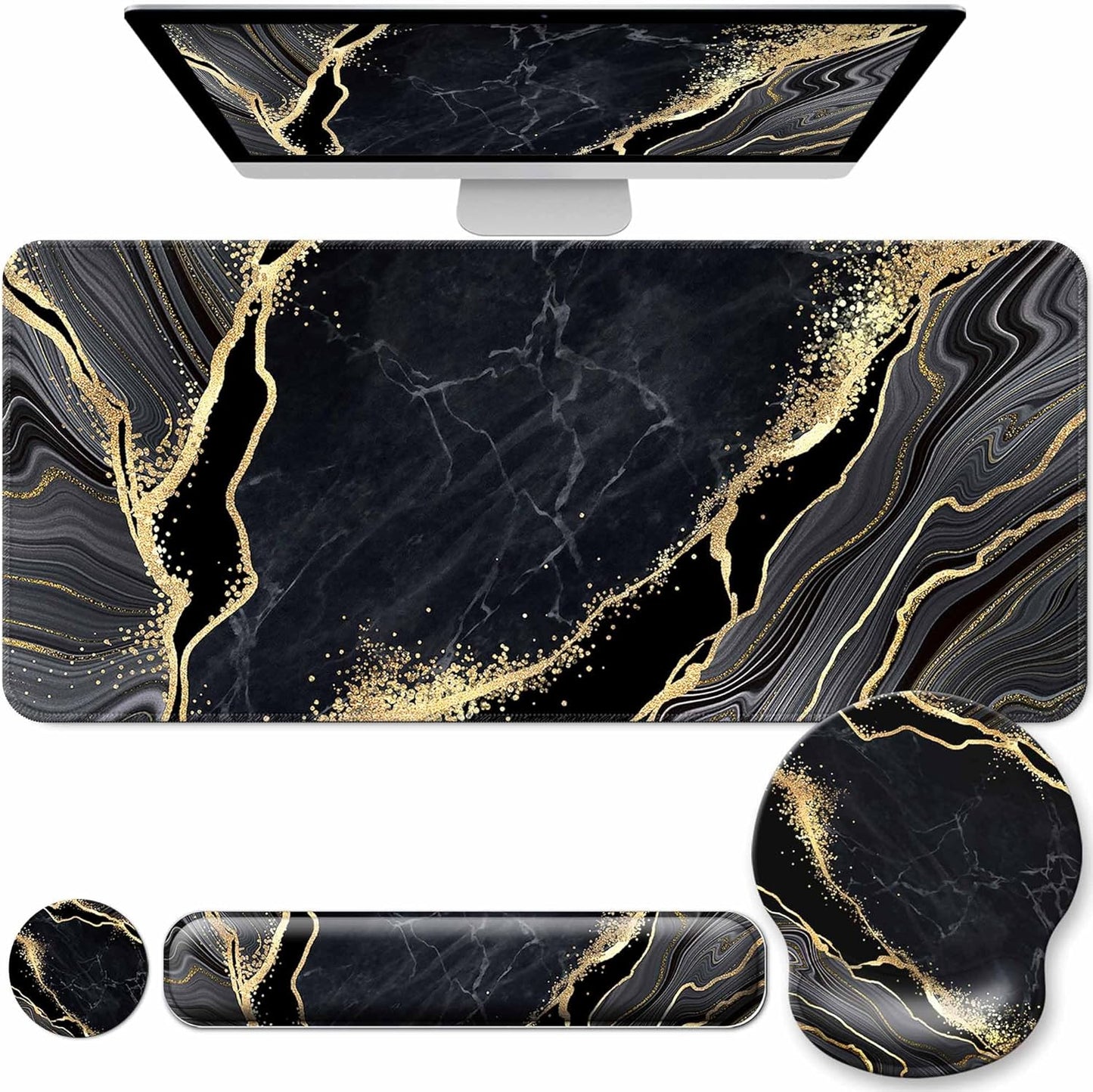 Desk Mat Set + Keyboard and Mouse Pad with Wrist Rest Support,4-in-1 Large Mousepad Computer Mats for Desktop Home & Office-Purple Butterflies