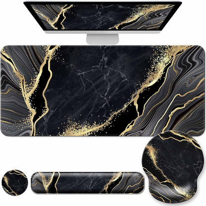 Desk Mat Set + Keyboard and Mouse Pad with Wrist Rest Support,4-in-1 Large Mousepad Computer Mats for Desktop Home & Office-Purple Butterflies