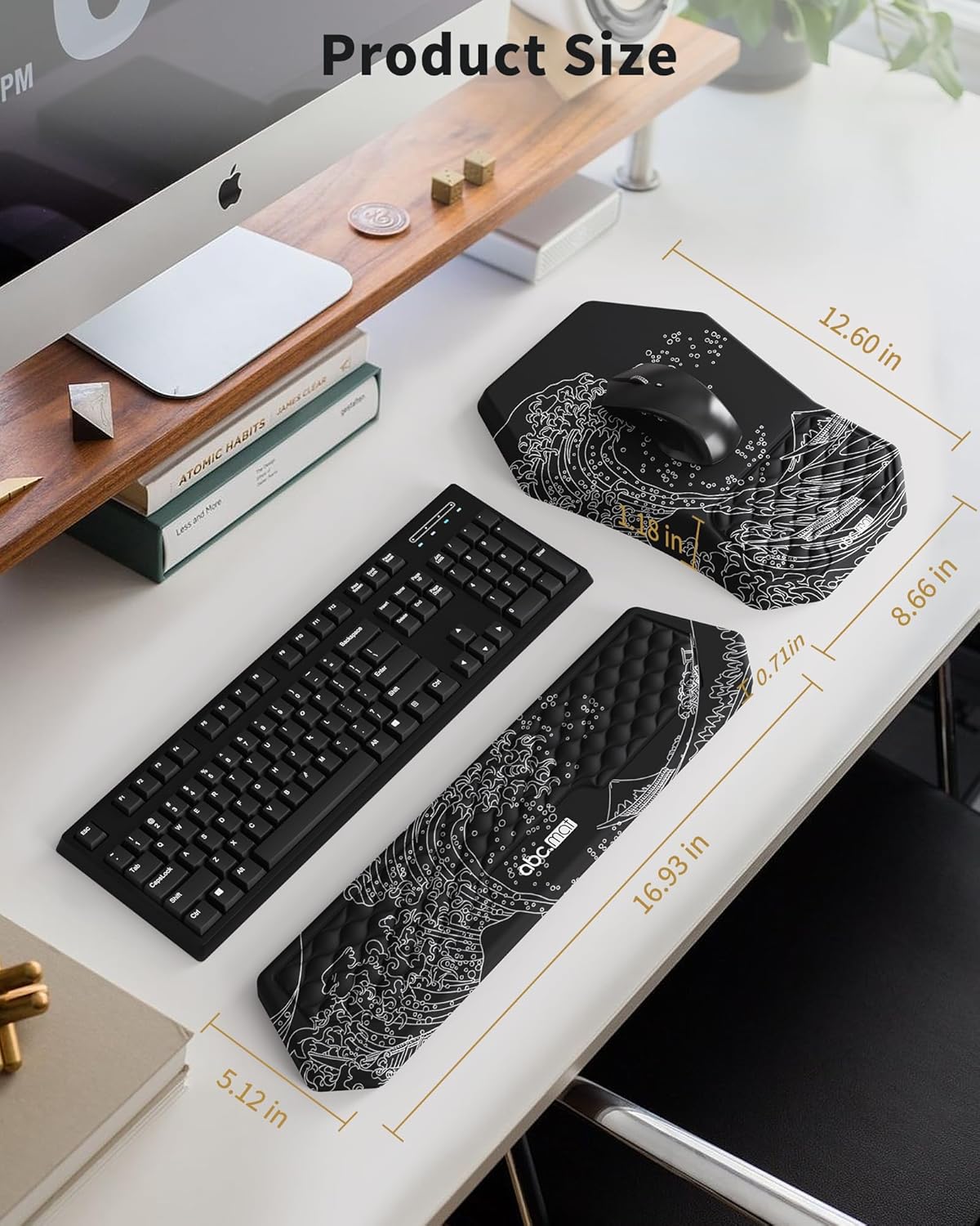 Ergonomic Mouse Pad and Keyboard Wrist Rest Support Set, Massage Design Mousepad for Carpal Tunnel Pain Relief, Memory Foam, Non-Slip PU Base for Computer Desk, Baby Blue