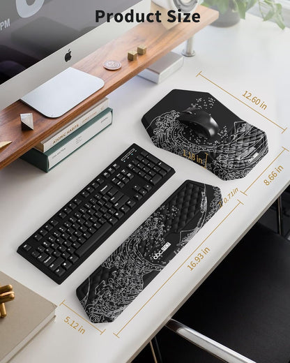 Ergonomic Mouse Pad and Keyboard Wrist Rest Support Set, Massage Design Mousepad for Carpal Tunnel Pain Relief, Memory Foam, Non-Slip PU Base for Computer Desk, Baby Blue