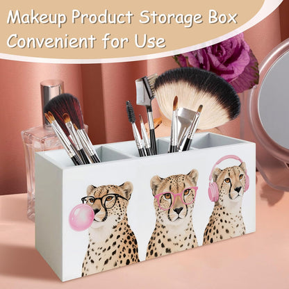 Trendy Funny Leopard Pen Pencil Holder Organizer for Desk, Cheetah Room Decor, Preppy Girly Y2k Aesthetic Cheetah Wooden Box Block Sign for Home Office Tabletop Decor