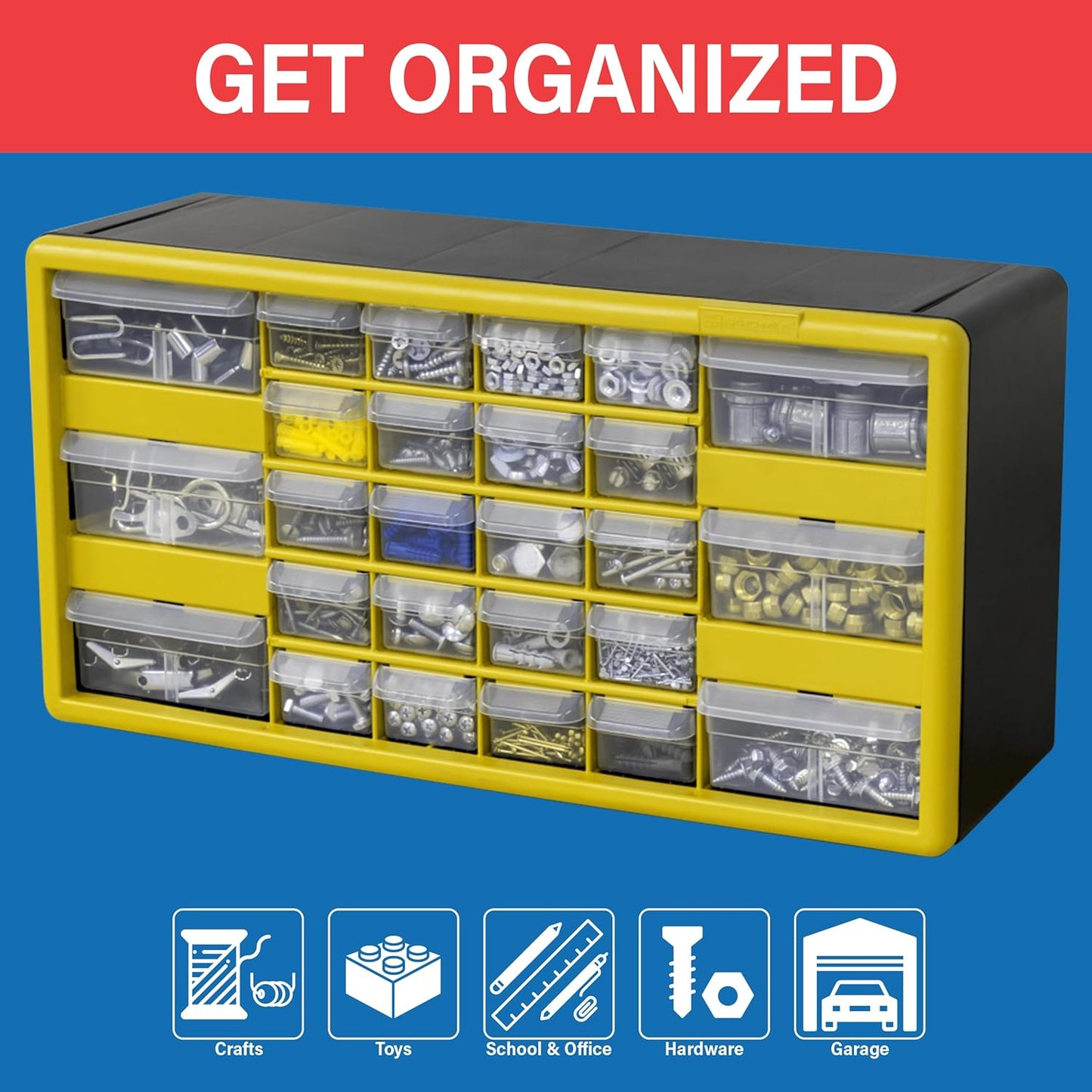Akro-Mils 24-Drawer Plastic Drawer Storage Cabinet for Garage Organization, Bead Organizer, Building Bricks Storage, Teacher Toolbox, Makeup Organizer, 20" W x 6" D x 16" H, 10124 Black