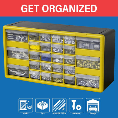 Akro-Mils 24-Drawer Plastic Drawer Storage Cabinet for Garage Organization, Bead Organizer, Building Bricks Storage, Teacher Toolbox, Makeup Organizer, 20" W x 6" D x 16" H, 10124 Black